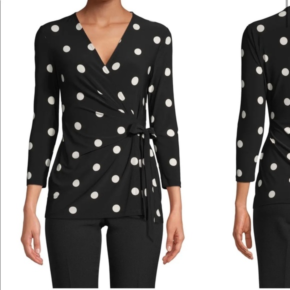 Anne Klein Dot Faux Wrap Top new - Picture 1 of 3